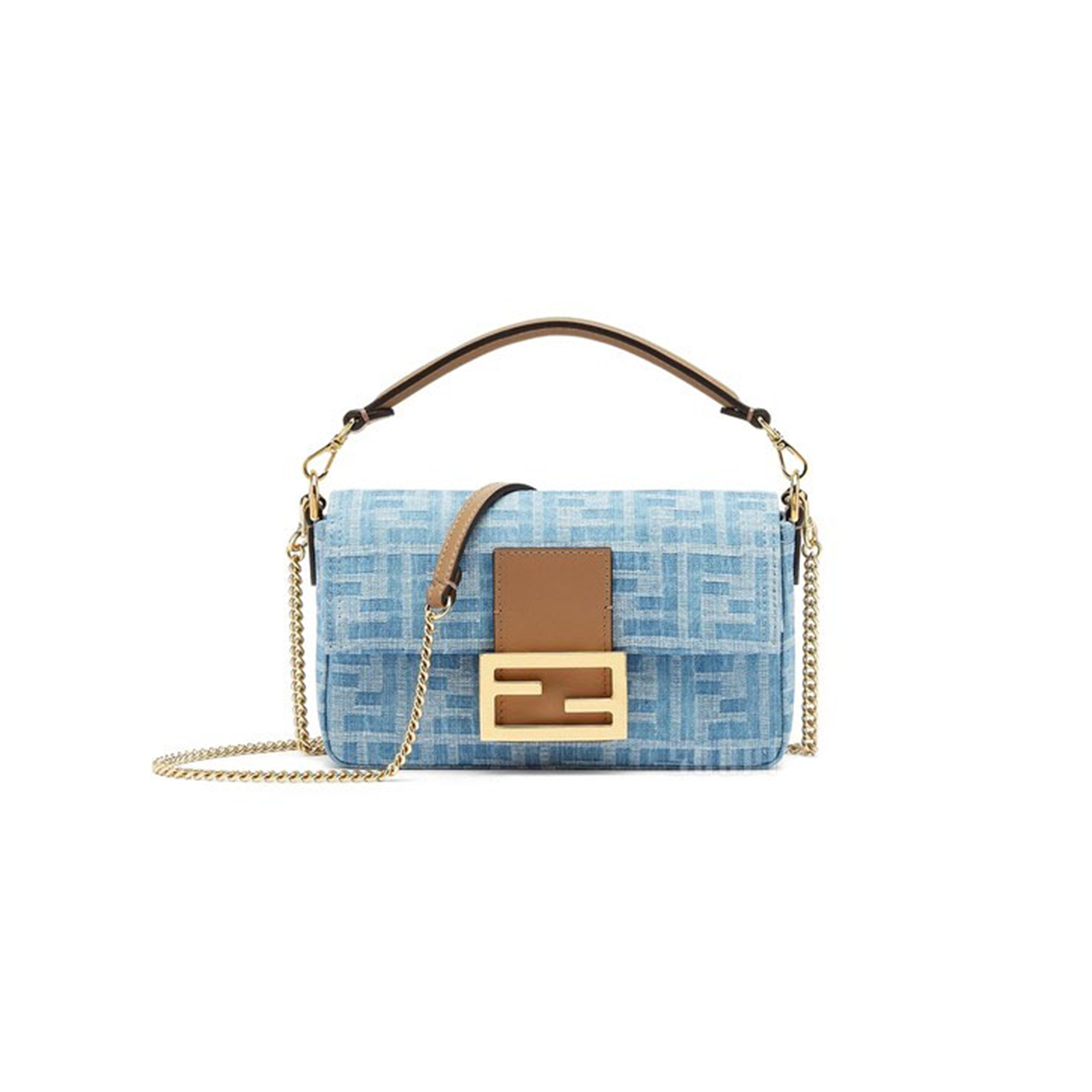 F**di baguette mini bag light blue ff denim handbag 8bs017as3ff1plm (19.5*11*5cm)